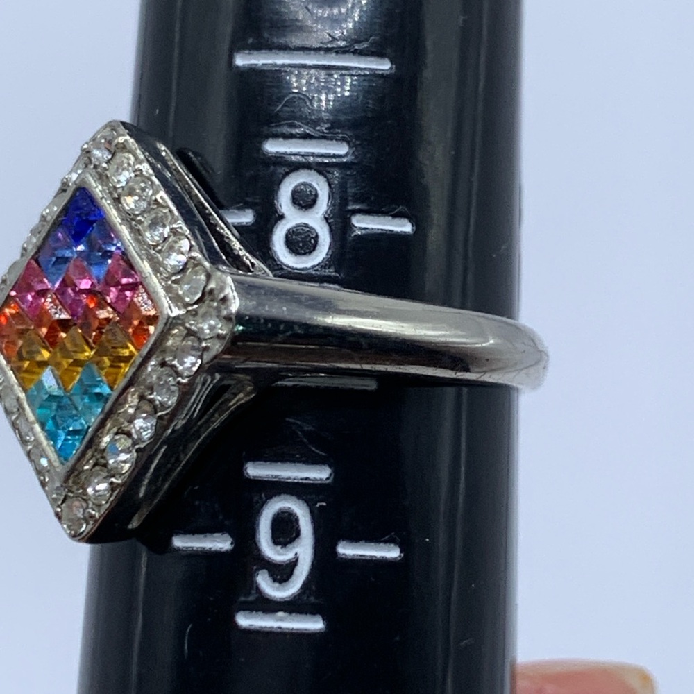 Multicolor Rainbow Gemstone Silver Ring, Size 8.5 - image 3